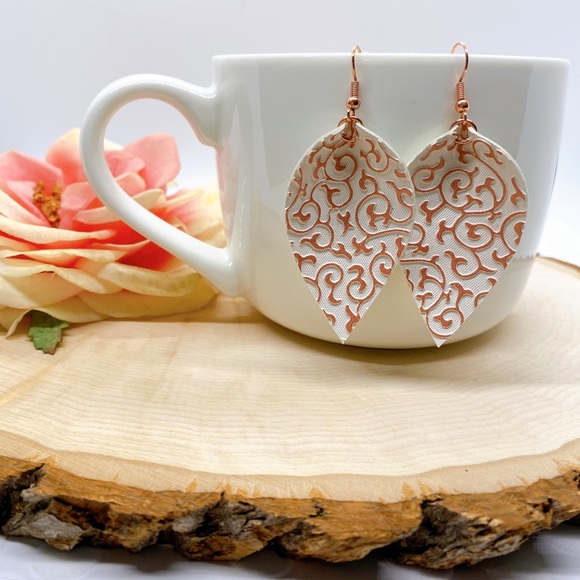 Hand Crafted Jewelry - Rose Gold & White Drop Earrings